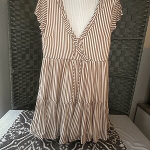Altar'd State Tan and White Striped Baby Doll Dress
